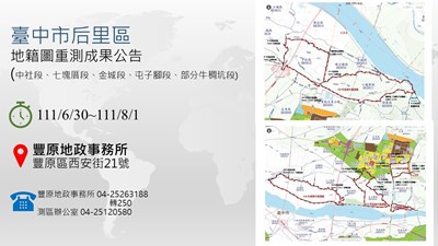 中市后里區委外地籍圖重測公告